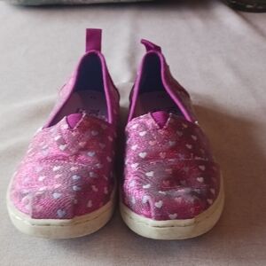 Toms Pink and White Sneakers with Heart Pattern